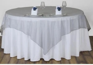 SILVER Sheer Organza 90x90" SQUARE Table OVERLAY Topper Wedding Party Dinner A32 - Picture 1 of 5