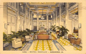 Cartolina d'epoca in lino Hotel Bentley Lobby Alexandria Louisiana - Foto 1 di 2