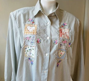 Women's Vintage Blouse TWO TWENTY Embroidered Patchwork Cottagecore Size 18 EXC - Picture 1 of 10
