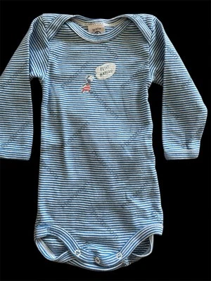 Petit Bateau NWOT Blue Stripe 100% Organic Cotton Lg Sl Bodyshirt-6Mos - Image 1 of 4
