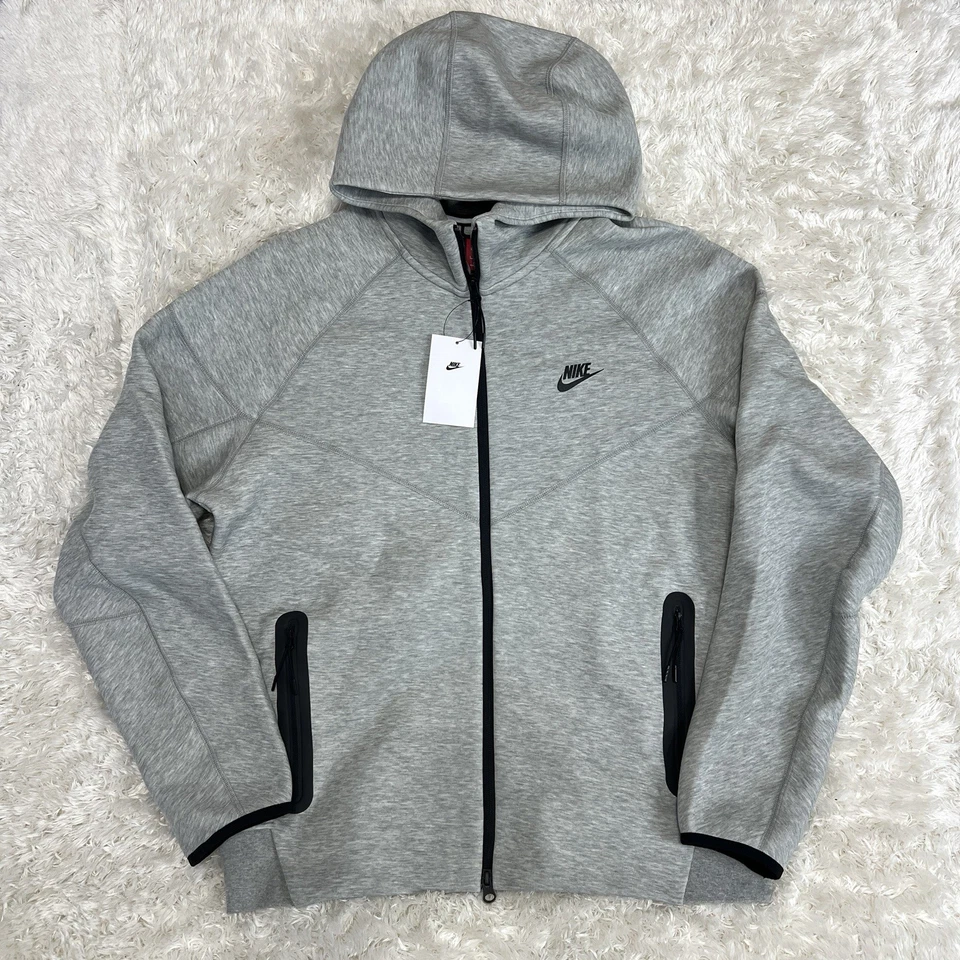 Nike Sportswear Tech Fleece Full-Zip Hoodie Heather Grey FB7921-063 Size Medium