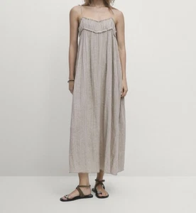 MASSIMO DUTTI Linen cotton blend waffle-knit midi dress size M Uk12 - Picture 1 of 8