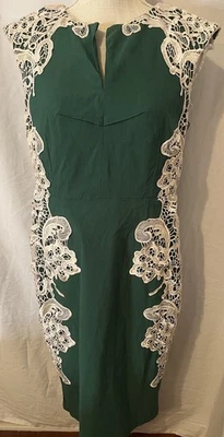 ModCloth Muñecas de Papel Bodycon Vestido Verde Crema Bordado Acento Talla 12 Foto 1 de 4