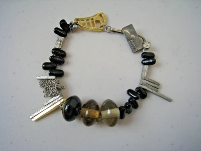 Anne Marie Chagnon Bracelet Silver Gold Tone Art Glass Designer Modernist Foto 1 de 4