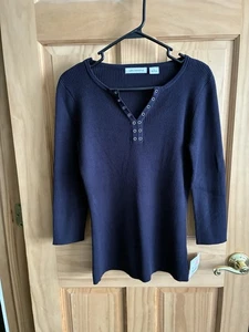 Liz Claiborne Damen L Rippstrick V-Ausschnitt Langarm Henley Top Marine Neu mit Etikett - Bild 1 von 10