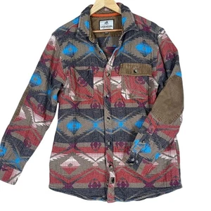 Vintage Southwestern Print Shirt Jacket Mens Large Elbow Patch Cowboy Gorpcore - Picture 1 of 12