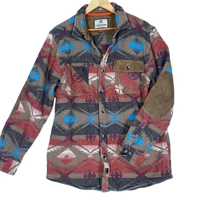 Vintage Southwestern Print Shirt Jacket Mens Large Elbow Patch Cowboy Gorpcore - Image 1 of 4