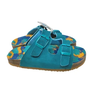 New Nwt Lily & Dan Toddler Footbed Sandals Teal Blue Yellow Tie Dye Size 11/12 - Picture 1 of 4