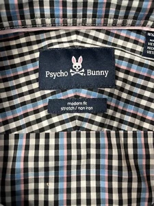 Psycho Bunny Dress Shirt Men's 16.5 32/33 Black Plaid Modern Fit Stretch No Iron - Picture 1 of 11