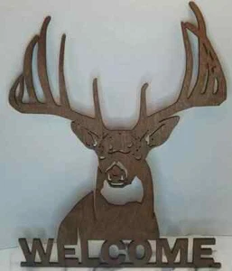 Large 15 Inch Laser Cut Wood Buck/Deer Hunter WELCOME /Wall/Door Décor Sign - Picture 1 of 2