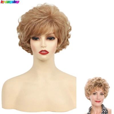 Peruca sintética macia elegante feminina cabelo encaracolado dourado curto  - Imagem 1 de 4