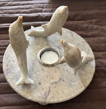 3 Dolphins Standing on Marbled Stone Candle Votive Holder