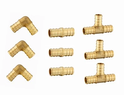 EEIELD 9 PCS EFIELD 3/4" PEX Crimp Brass Fittings Elbow,Coupling, Tee(3 PCS/EA),No Lead