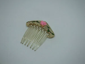 Beautiful Hair Jewelry Comb Gold Tone Black Pink Green Enamel 2 1/4 x 2" NICE - Picture 1 of 3
