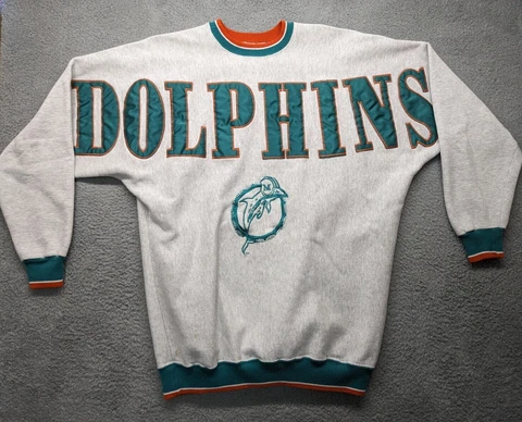 Vintage 90s -Mens XXL- Legends NFL Dolphins Spellout Sweater Embroidered Cover