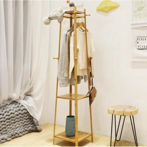 Ecke hoch Kleidung Kleidung Organizer Ständer mit 8 Haken Kleidung Bambus 3-stufig - Bild 1 von 15
