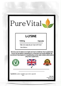 L-Lysine 1000mg Capsules | Increases Immune & Skin Health Support | PureVital - Picture 1 of 2