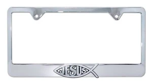 Christian Fish JESUS Chrome Metal License Plate Frame - Picture 1 of 1