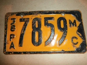 Vintage PA Pennsylvania Penna Motorcycle License Plate 1938 7859 - Picture 1 of 2