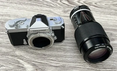 Nikon Nikkormay Camera W/  Zoom Nikkor 80-200mm 1:4.5 Camera Lens Made In Japan - Image 1 of 4