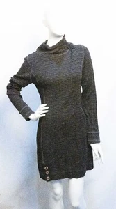 PrAna Kelland Dress Size Medium Coal Black Striped Long Sleeve Mock Neck - Picture 1 of 20