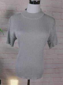 Baxter Wells Silver Ribbed Metallic Mock Neck Sweater Top L - Picture 1 of 10