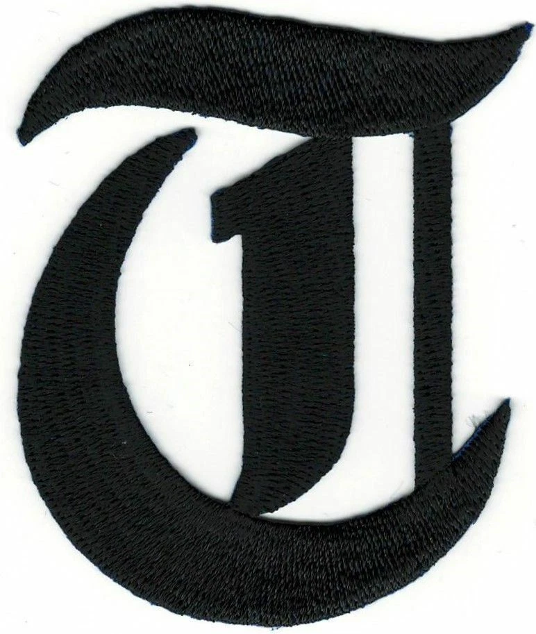 3" Fancy Black Old English Alphabet Letter T Embroidered Patch - Image 1 of 1