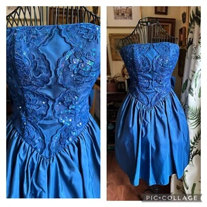 Gunne Sax Jessica McClintock Sz 3/4 Vintage 80s Blue Prom Dress W/ Tulle USA - Picture 1 of 13