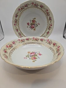 Gold Castle Hostess Occupied Japan 9inch Serving Bowls (2) Floral - Picture 1 of 8