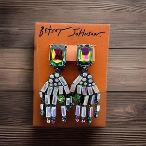 Betsey Johnson Statement Drop Earrings Gunmetal Rich Witch Skeleton White New! - Picture 1 of 6