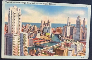 1943 Chicago IL USA Picture Postcard Cover To Limpsfield England River & Lake Mi - Picture 1 of 2