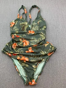 Cupshe One Piece Swimsuit Women size XL Green Floral Side Shirred Tummy Control - Picture 1 of 13