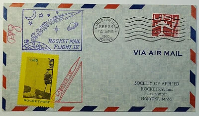 1960 Lincolnville MA Soc. of Applied Rocketry Lobster IV Rocket Mail Cover #73 - Image 1 of 2