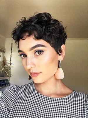 Pelucas de corte pixie de pelo ondulado peluca de encaje peluca de cabello humano para mujeres afroamericanas Foto 1 de 4