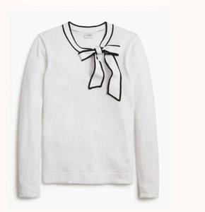 J. Crew Factory Women Tie-Neck Bow Sweater Top XXS 100% Cotton  NWT White - Picture 1 of 12