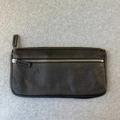 Levenger Black Leather Hold All Zippered Case Pouch Toiletries Organizer Bag - Image 1 of 4