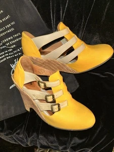 John Fluevog Vintage Yellow Leather And Cork Pindown Farrah High Heel Shoes - Picture 1 of 7