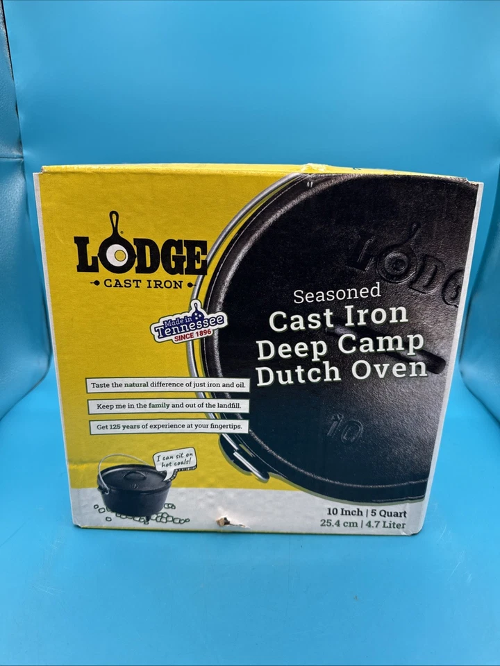 Lodge L10DCO3 Cast Iron Deep Camp Dutch Oven Pre-Seasoned 5-Quart