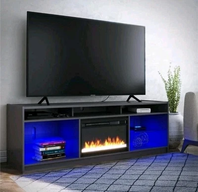 Ameriwood Home Luna Fireplace TV Stand for TVs up to 75" Nightfall Oak - Image 1 of 4