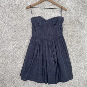 Rebecca Taylor trägerlose Tunika Top Gr. 0 blau metallic Streifen Taschen Reißverschluss hinten - Bild 1 von 13