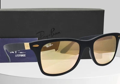 RAY BAN black/copper mirror LITEFORCE RB4195 601S2Y 52 sunglasses NEW *(defect)* - Image 1 of 4