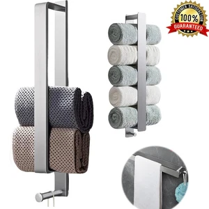 Bathroom Towel Rack Space Aluminum Wall Mount No Drill Hook Storage Organizer - Picture 1 of 10