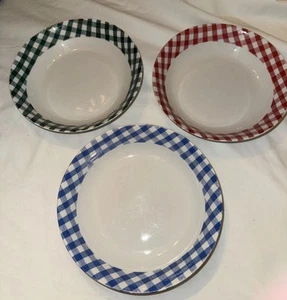 BIA Cordon Bleu blau gelb grün Gingham kariert 3 Suppenschüsseln 7 1/4" - Bild 1 von 5