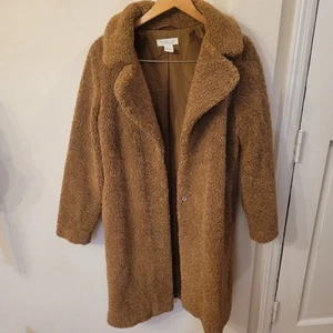 Abrigo de Peluche Rachel Zoe Camel Sherpa Largo Medio Bolsillos Forrado Marrón PEQUEÑO-... - Imagen 1 de 22