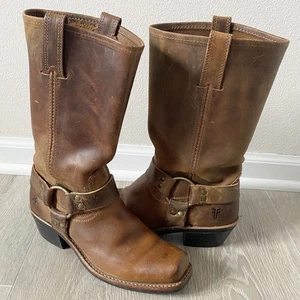 Classic Frye Harness Boots Women’s Size 7.5M Vintage Leather Brown Made In USA - Picture 1 of 7