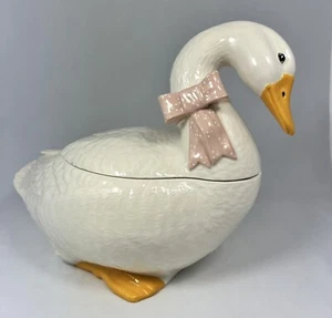 Vintage Goose/Swan/Duck Cookie Jar. Sittre Ceramic Prod INC 1984 Pink Bow - Picture 1 of 11