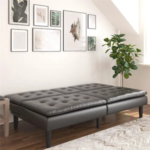 Mainstays 2507009W Memory Foam Futon with Cupholder and USB, Black Faux Leather - Picture 1 of 2