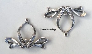 #1293 ANTIQUED STERLING SILVER PLATED DAPPED CONNECTOR W/CENTER DROP - 2 Pcs - Picture 1 of 2