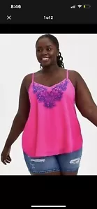 Torrid Neon Pink W/ Blue Floral Embroidery Cami Sophie Chiffon NEW Tank 3X - Picture 1 of 4