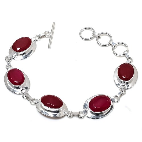 VALENTINO Bracciale in argento sterling 925 fatto a mano con pietre preziose onice rosa misura 7 8''